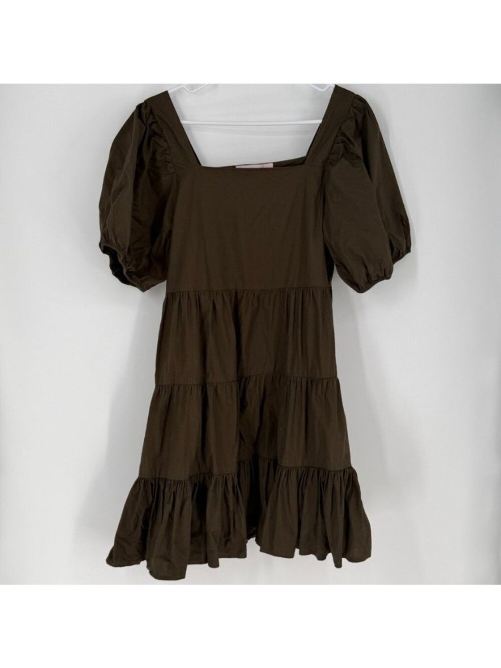 The Golden Globe Tiered Dress Puff Sleeve Size Large Women's 100 Cotton Green